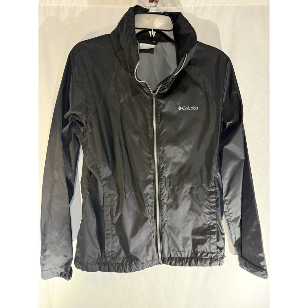Columbia Women's Packable Rain Jacket Hooded Lightweight Black XL Zip Pockets